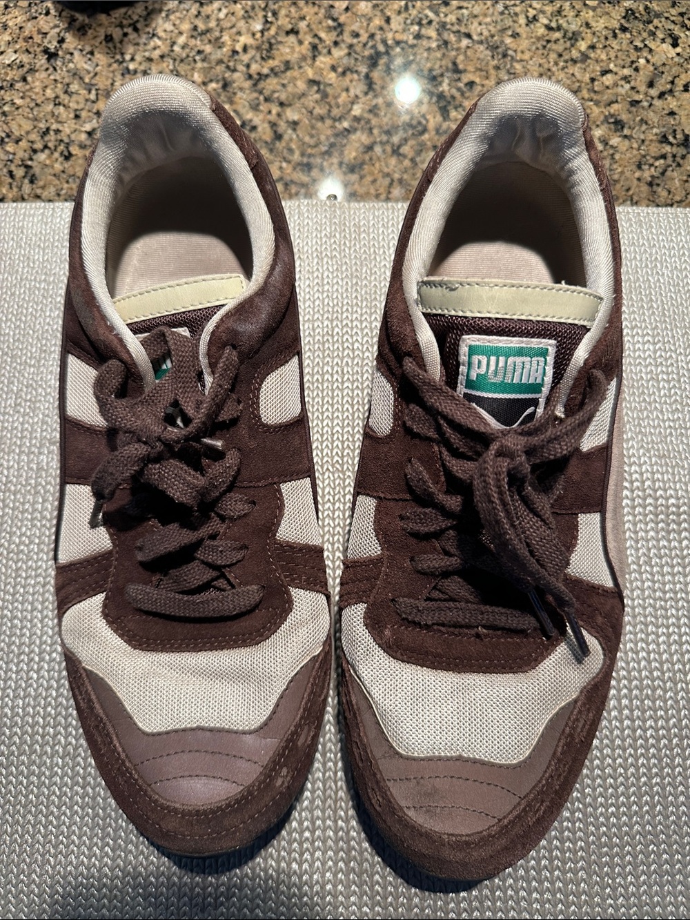 Puma Men’s Brown and Cream Retro Suede Mesh Sneakers